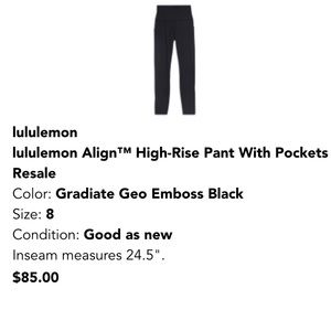 Lululemon Size 8 high-rise Aligns with pockets